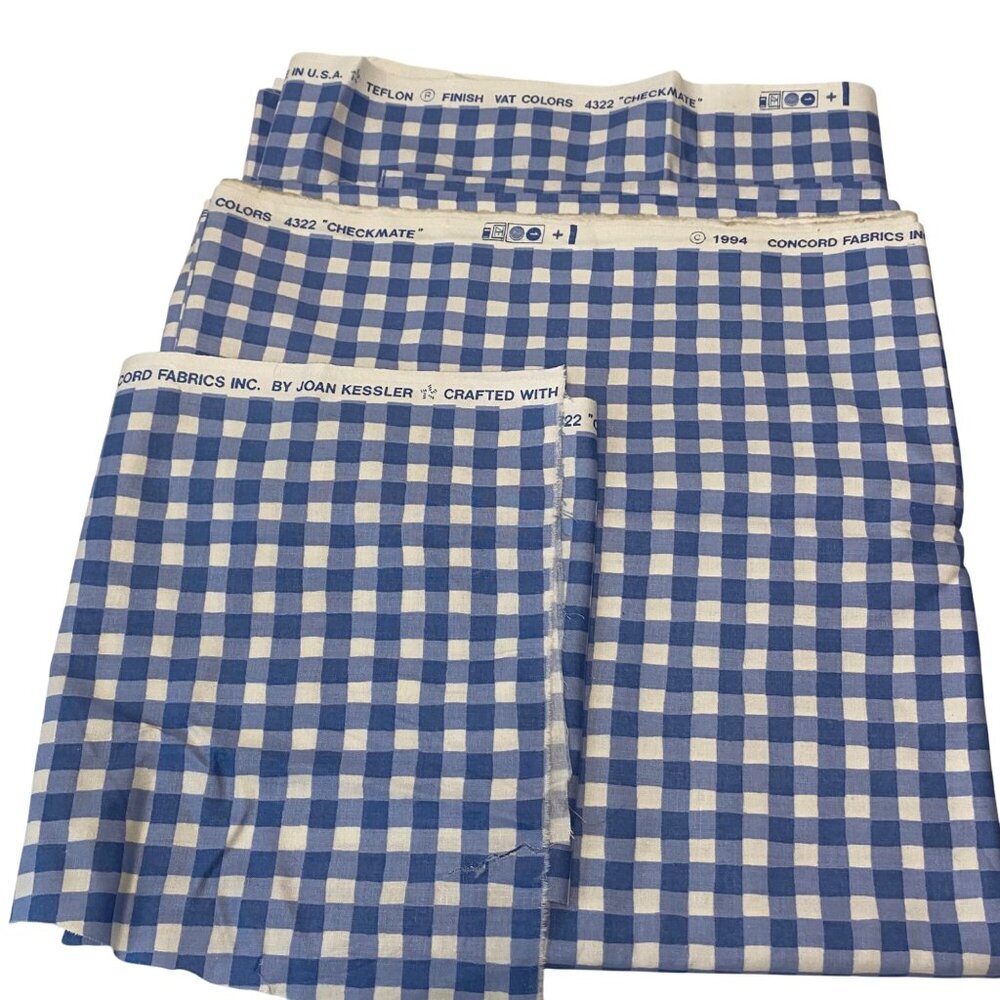 Blue gingham fabric lot 90s Teflon‎ cottagecore country crafts quilt 2 yds 1/3 +